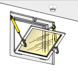 Kaasujousivalikoima Kelluvamäntäinen (Floating piston) kaasujousi ikkunassa